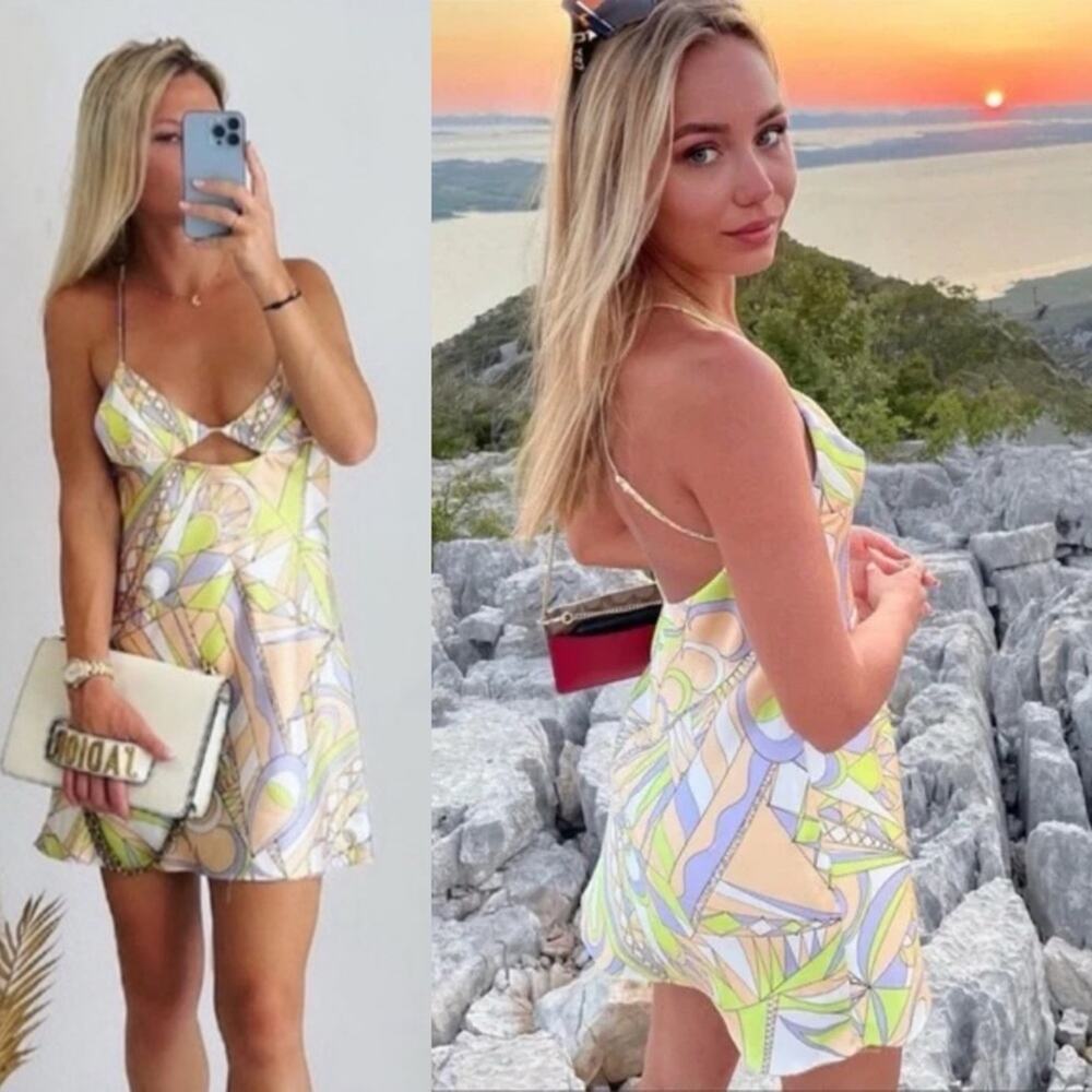Zara Cutout Satin effect mini dress Size L Blogger favorite coquette boho Retro